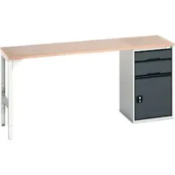Unterbauwerkbank Bott verso, Multiplex-Platte, 2 Schubladen, 1 Tür, 1 Ablageboden, B 2000 x T 600 x H 930 mm, Lichtgrau / Anthrazitgrau
