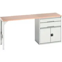 Unterbauwerkbank Bott verso, Multiplex-Platte, 2 Schubladen, 1 Tür, 1 Ablageboden, B 2000 x T 600 x H 930 mm, Lichtgrau
