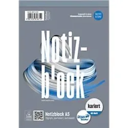 Ursus Style Notizblock DIN A5 Kariert Geheftet Papier Grau Perforiert 100 Seiten