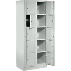 Verteilerschrank, mit Zentraltür, Abteilbreite innen 350 mm, Breite 700 mm, 10 Fächer, lichtgrau