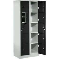 Verteilerschrank, mit Zentraltür, Abteilbreite innen 350 mm, Breite 700 mm, 10 Fächer, tiefschwarz