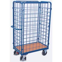 Vierwandwagen, Stahl/MDF-Platte, Enzianblau/Buche-Dekor, L 850 x B 500 mm, Nutzhöhe 1525 mm, einhängbare Längswände, EasySTOP, bis 400 kg