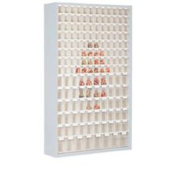 Vorratsschrank, Volumen 635 l, 154 herausnehmbare Lagerboxen mit Griffmulde, B 1270 x T 250 x H 2000 mm, l.grau/transparent