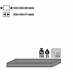 Wannenboden Standard für asecos Sicherheitsschränke der Q30, Q90 und S90 Serie, Stahlblech, lichtgrau, B 1042 x T 462 x H 80 mm, 33 l, bis 150 kg