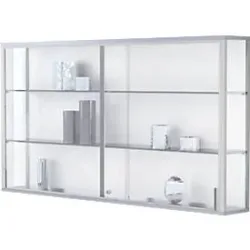 Wandvitrine, einhängend, 2 verstellbare Glasböden, abschliessbare Schiebetüren, ESG-Sicherheitsglas, B 1500 x T 200 x H 800 mm