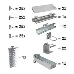 Werkzeughalter Set ADB, 110-teilig, für Lochwände mit 4-Kantlochung 10 x 10 mm & Lochabstand 38 mm, Stahl pulverbeschichtet, weissaluminium RAL 9006