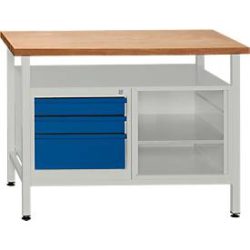 Werkbank mit 1 Fachboden und 3 Schubladen