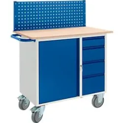 Werkbank mit Schrank, 4 Schublade und Multiwand/Lochmodulplatte