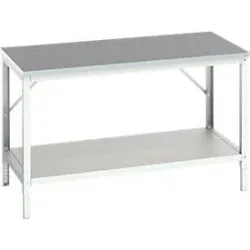 Werkbank Bott verso, Linoleum-Platte, mit Ablageboden, B 1500 x T 800 x H 780 - 930 mm, RAL 7035 Lichtgrau