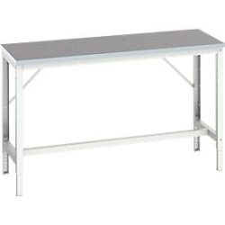 Werkbank Bott verso, Linoleum-Platte, mit Querstrebenset, B 1500 x T 600 x H 780 - 930 mm, RAL 7035 Lichtgrau