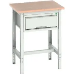 Werkbank Bott verso, Multiplex-Platte, 1 Schublade, mit Querstrebenset, B 700 x T 600 x H 780 - 930 mm, RAL 7035 Lichtgrau