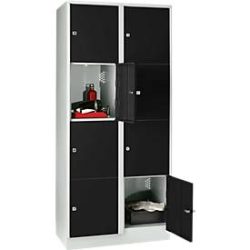 Wertfachschrank 400 mm, 2 Abteile, 8 Fächer, Sicherheitszylinderschloss, Sockel, tiefschwarz