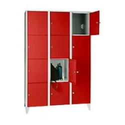 Wertfachschrank 400 mm, 3 Abteile, 12 Fächer, Sicherheitszylinderschloss, Fuss, feuerrot