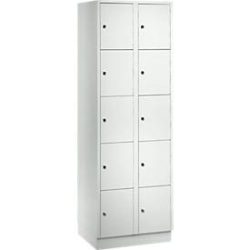 Wertfachschrank 300 mm, 2 Abteile, 10 Fächer, Sicherheitszylinderschloss, Sockel, lichtgrau