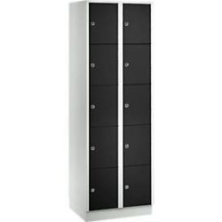Wertfachschrank 300 mm, 2 Abteile, 10 Fächer, Sicherheitszylinderschloss, Sockel, tiefschwarz