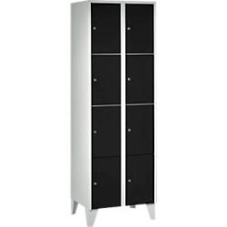 Wertfachschrank 300 mm, 2 Abteile, 8 Fächer, Sicherheitszylinderschloss, Fuss, tiefschwarz