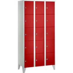 Wertfachschrank 300 mm, 3 Abteile, 15 Fächer, Sicherheitszylinderschloss, Fuss, feuerrot