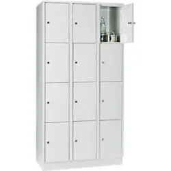 Wertfachschrank 300 mm, 3 Abteile, 12 Fächer, Sicherheitszylinderschloss, Sockel, lichtgrau