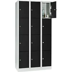 Wertfachschrank 300 mm, 3 Abteile, 12 Fächer, Sicherheitszylinderschloss, Sockel, tiefschwarz