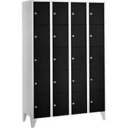 Wertfachschrank 300 mm, 4 Abteile, 20 Fächer, Sicherheitszylinderschloss, Fuss, tiefschwarz