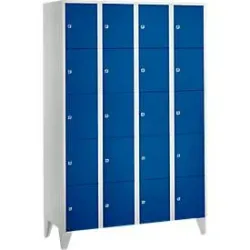 Wertfachschrank 300 mm, 4 Abteile, 20 Fächer, Sicherheitszylinderschloss, Fuss, enzianblau