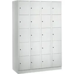 Wertfachschrank 300 mm, 4 Abteile, 20 Fächer, Sicherheitszylinderschloss, Sockel, lichtgrau