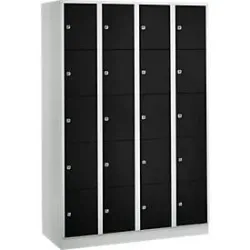 Wertfachschrank 300 mm, 4 Abteile, 20 Fächer, Sicherheitszylinderschloss, Sockel, tiefschwarz
