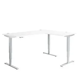 Winkelschreibtisch AERO FLEX, elektrisch höhenverstellbar, 90° Winkel, T-Fuss, B 2000 x T 1600 mm, weiss/weissalu + Memorypanel