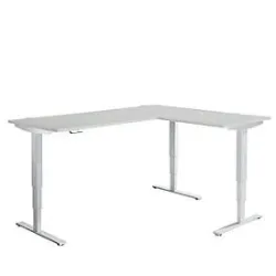 Winkelschreibtisch AERO FLEX, elektrisch höhenverstellbar, 90° Winkel, T-Fuss, B 2000 x T 1600 mm, lichtgrau/weissalu + Memorypanel