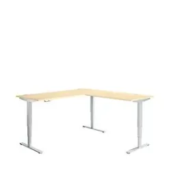 Winkelschreibtisch AERO FLEX, elektrisch höhenverstellbar, 90° Winkel, T-Fuss, B 2000 x T 2000 mm, Ahorn/weissalu + Memorypanel