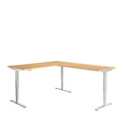 Winkelschreibtisch AERO FLEX, elektrisch höhenverstellbar, 90° Winkel, T-Fuss, B 2000 x T 2400 mm, Buche/weissalu + Memorypanel