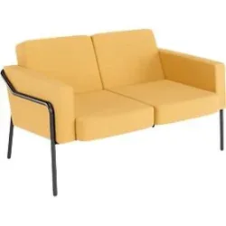 Zweisitzer Sofa meet by Paperflow MEDSO Klassik, gepolstert, Sitzfläche austauschbar, B 1040 x T 515 x H 410 mm, Stoff und Stahl, gelb/mattschwarz