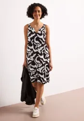 Knielanges Kleid mit Split Neck aus Leinen