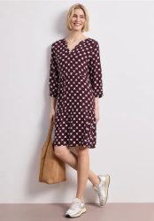 Knielanges Kleid mit Split Neck und Print