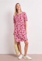 Knielanges Kleid mit Split Neck und Print