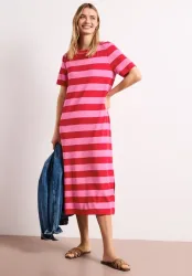 Midikleid mit Rundhals und Streifen