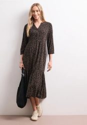 Midikleid mit Split Neck und Print