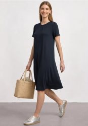Knielanges Jerseykleid mit Rundhals