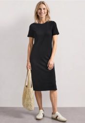Midikleid in Rippstruktur mit Rundhals