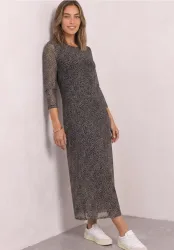 Midikleid aus Mesh mit Leo-Muster