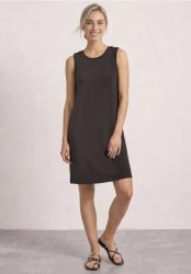 Knielanges Kleid mit Rundhals und Knopfdetail