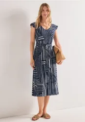 STREET ONE Midikleid Eingrifftaschen Midikleid aus Mesh mit Print