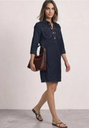Knielanges Denim Kleid mit 3/4