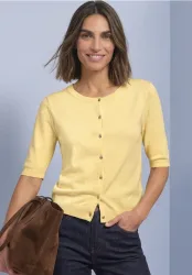 Kurzarm Cardigan mit Rundhals und Knöpfen