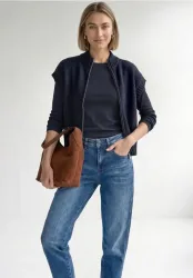 Dropped Shoulder Cardigan mit Turtle Neck und Zipper