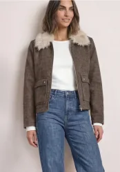 Overshirt mit Woll-Anteil und Fake-Fur-Kragen