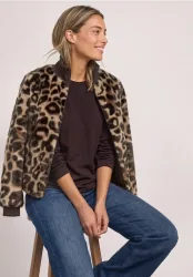 Fake Fur Blouson mit Strickdetails und Print