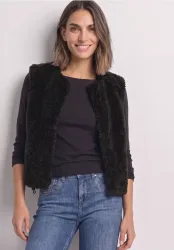 Fake Fur Weste mit Taschen und Zipper