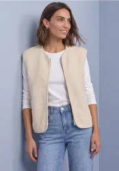 Teddy-Weste mit Zipper und Corddetails
