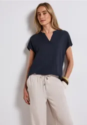 Split Neck Bluse in Unifarbe